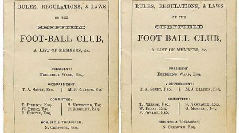 Свод правил футбольного клуба ШеффилдСвод правил самого знаменитого футбольного клуба Шеффилд, написанный для проведения игры в 1859 году, нашел покупателя за 1,4 млн долларов.