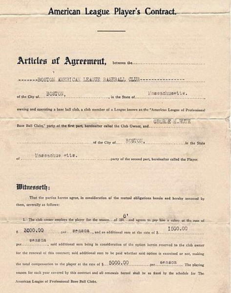 Контракт Бейб РутаЭтот контракт, по которому легенда бейсбола играл в команде 