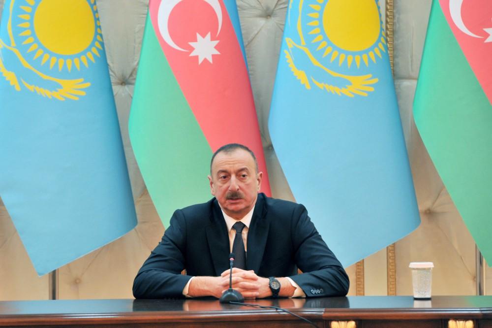 Президент Ильхам Алиев: История отношений Азербайджана и Казахстана всегда была историей дружбы, сотрудничества, взаимной поддержки