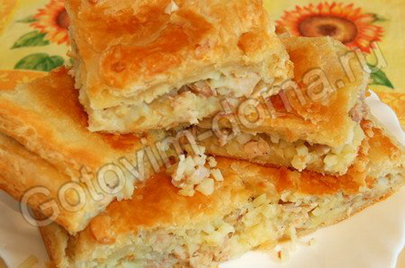 Рецепт пирога с картошкой и курицей из слоеного теста рецепт с