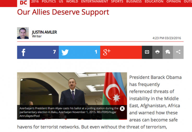 Американское издание The Daily Caller: Азербайджан приносит пользу всему миру