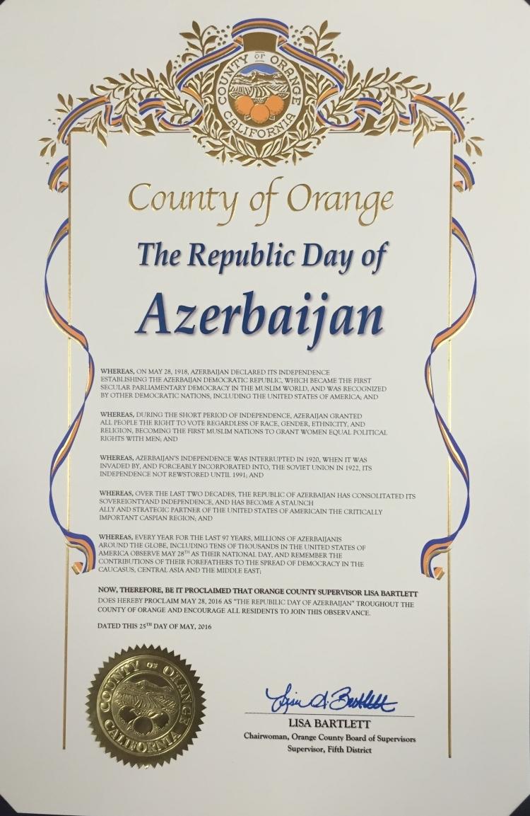 В ряде городов США 28 мая объявлен "Национальным днем Азербайджана"