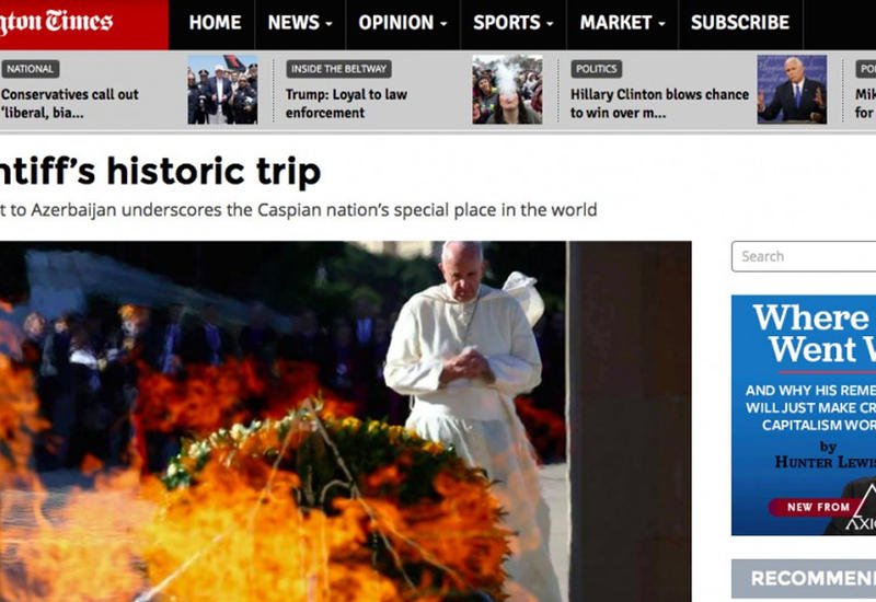 The Washington Times написал об историческом визите Папы Римского в Баку