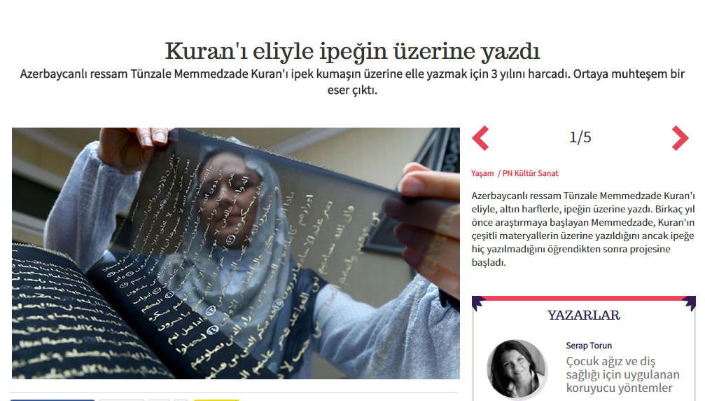 Azərbaycanlının ipəkdən hazırladığı Qurani-Kərim Türkiyə mətbuatında
