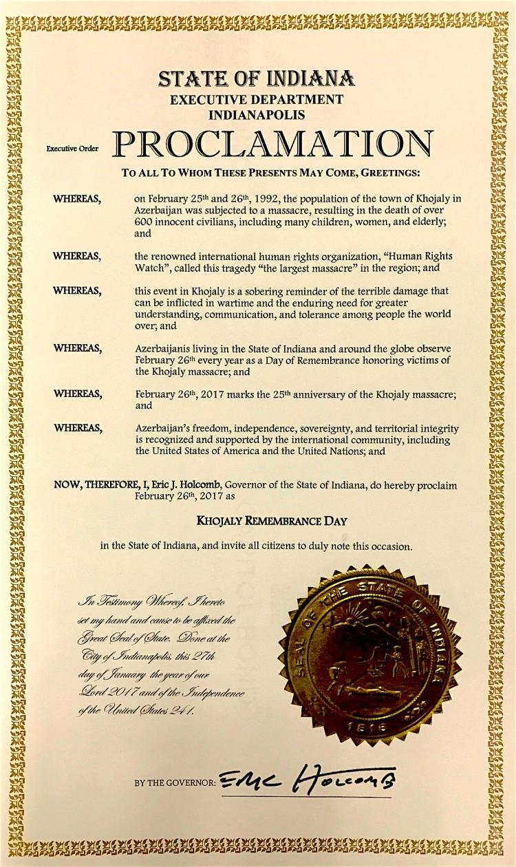 26 февраля объявлено в американском штате "Днем памяти Ходжалы"