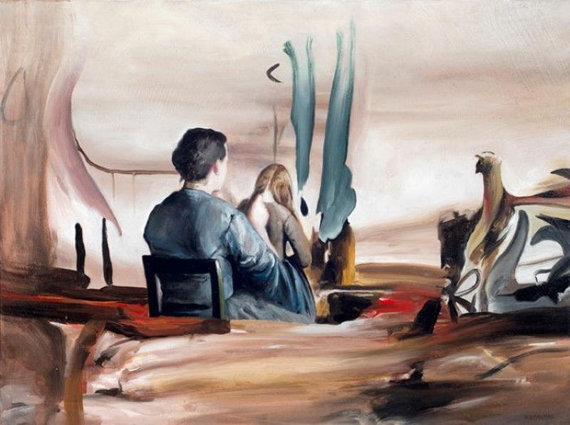 картины испанский художник альберто панкорбо. люди в картинной галерее с картиной ван гога. восхищение художнику. художник с мольбертом. картинная галерея эстетика.