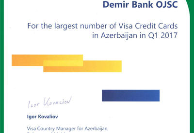 DəmirBankın yeni uğuru: Ən çox sayda kredit kartı təqdim edən Bank