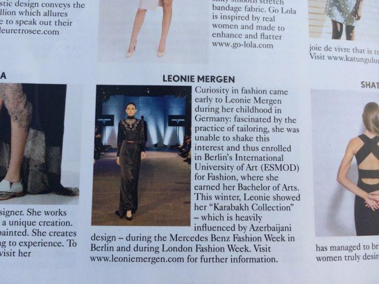 В журнале «Vogue» представлена «Карабахская коллекция» Леони Мерген