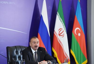 Президент Ильхам Алиев: Связи между Азербайджаном, Ираном и Россией  развиваются очень успешно, стремительно и находятся на высоком уровне