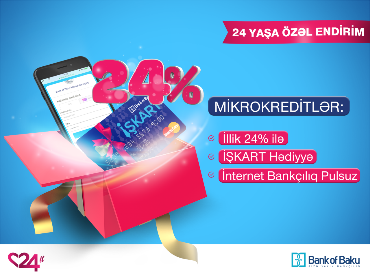Bank of Baku-nun 24 yaşında mikrokreditlər 24% ilə, KOS kreditləri 3% ENDİRİMLƏ