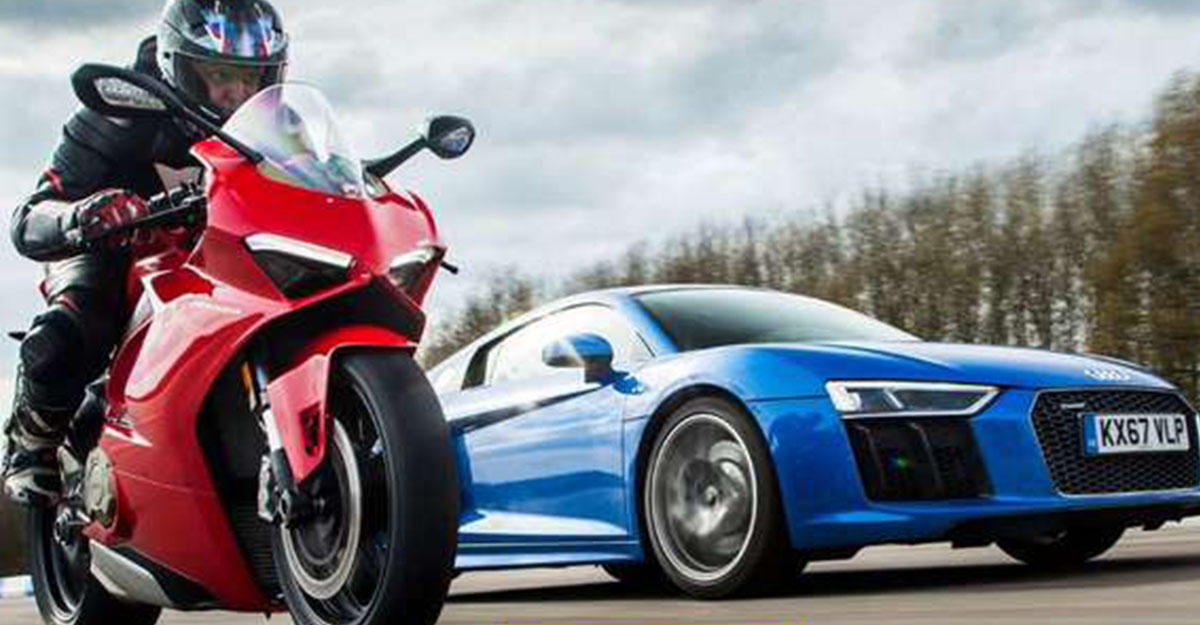 Спортбайк Ducati и суперкар Audi сравнили в гонке по прямой