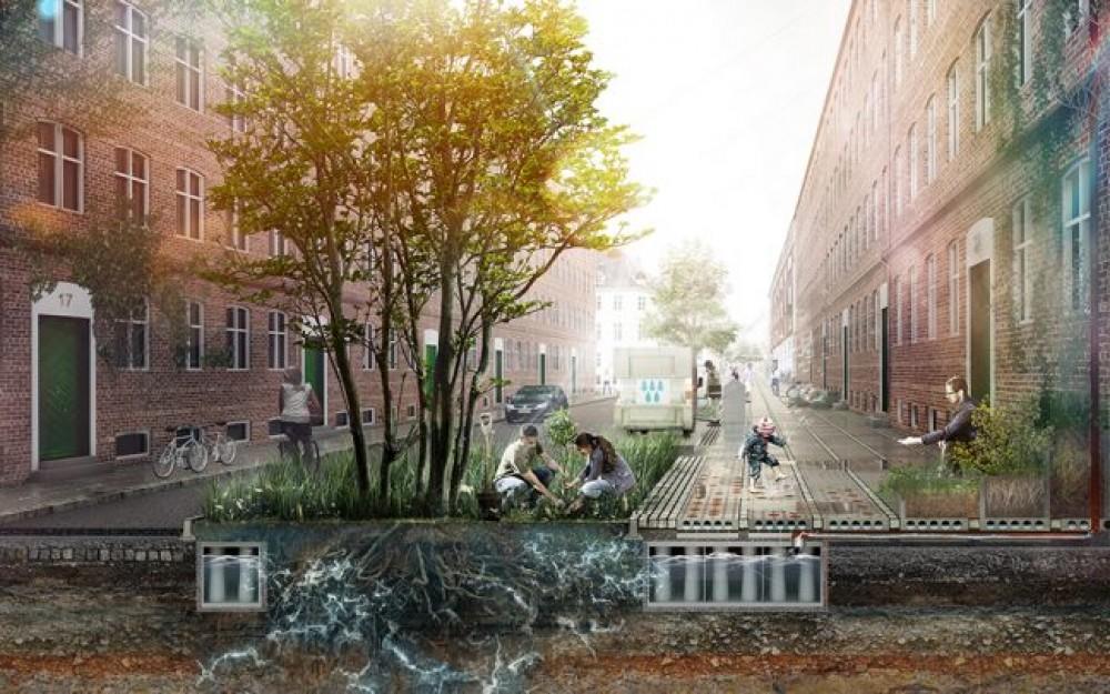 В столице Дании устанавливают умную тротуарную плитку, которая перерабатывает дождевую воду
