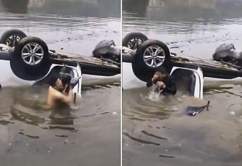 Пешеход спас водителя и ребёнка, оказавшихся заблокированными в упавшем в реку автомобиле
