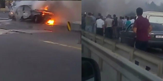 Ужасная авария в Азербайджане, автомобиль в огне