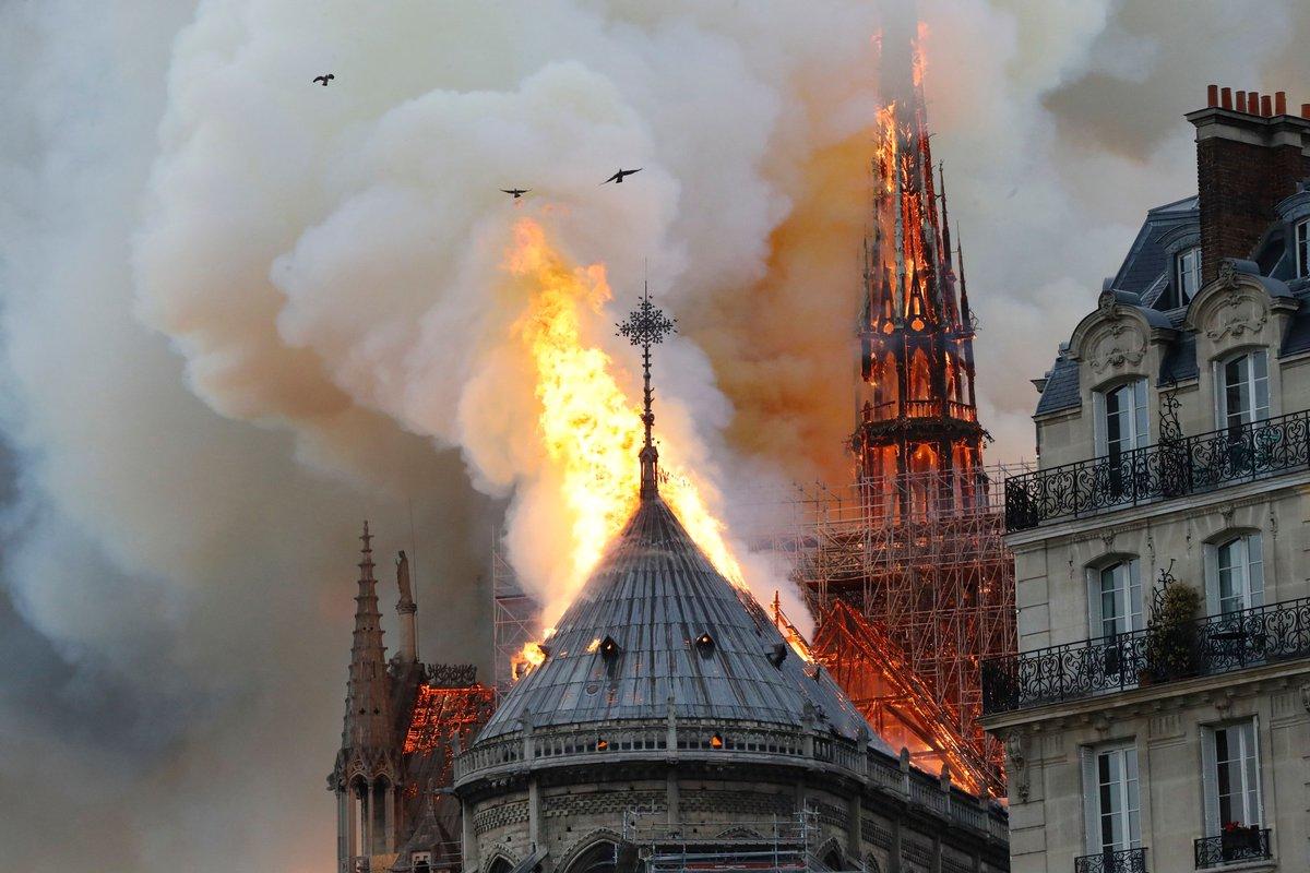 Сильный пожар в соборе Парижской Богоматери: обрушилась крыша