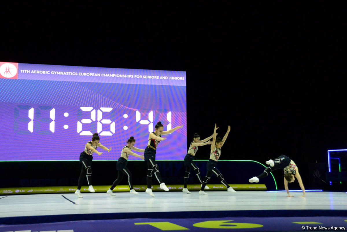 В Национальной арене гимнастики прошли подиумные тренировки участников Чемпионата Европы по аэробной гимнастике в Баку