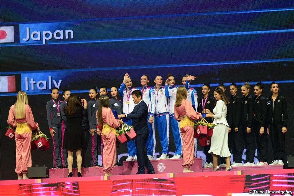 В Баку прошла церемония награждения победителей и призеров Чемпионата мира в групповых упражнениях