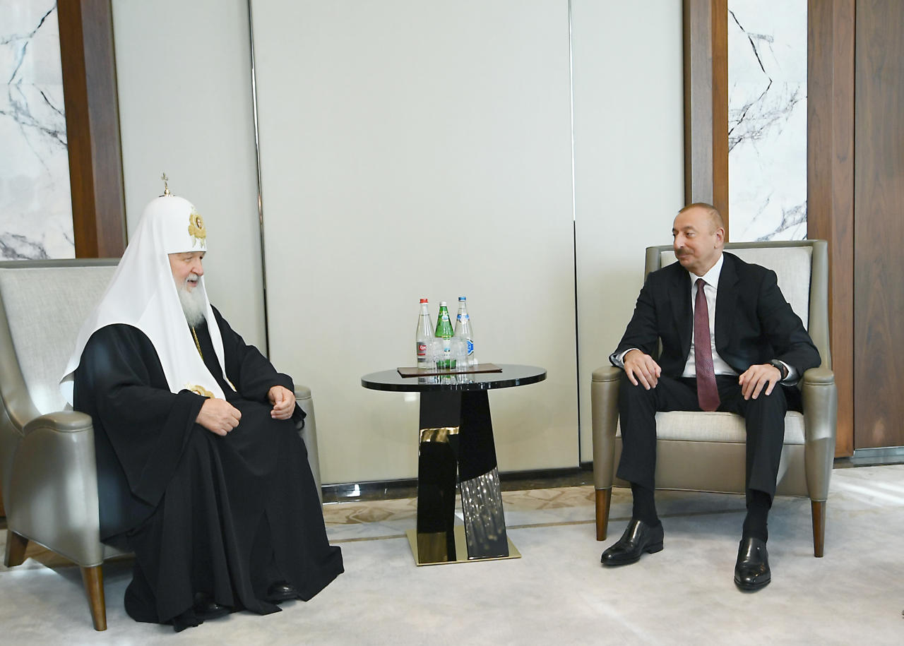 Президент Ильхам Алиев и Первая леди Мехрибан Алиева встретились с Патриархом  Московским и всея Руси Кириллом
