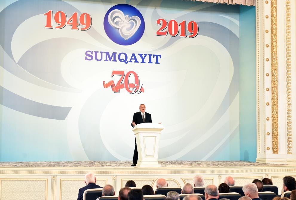 Президент Ильхам Алиев принял участие в мероприятии, посвященном 70-летию Сумгайыта