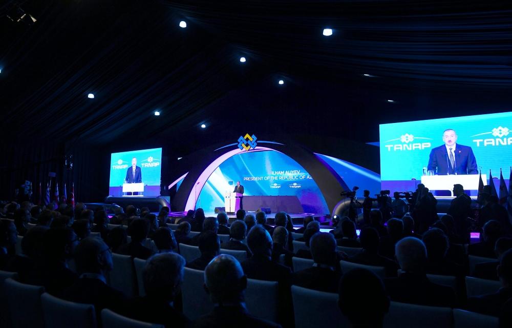 Президент Ильхам Алиев принял участие в церемонии открытия части проекта TANAP, соединяющейся с Европой