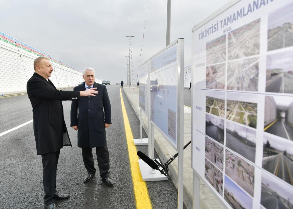 Президент Ильхам Алиев принял участие в открытии автомобильного тоннеля в Пиршаги