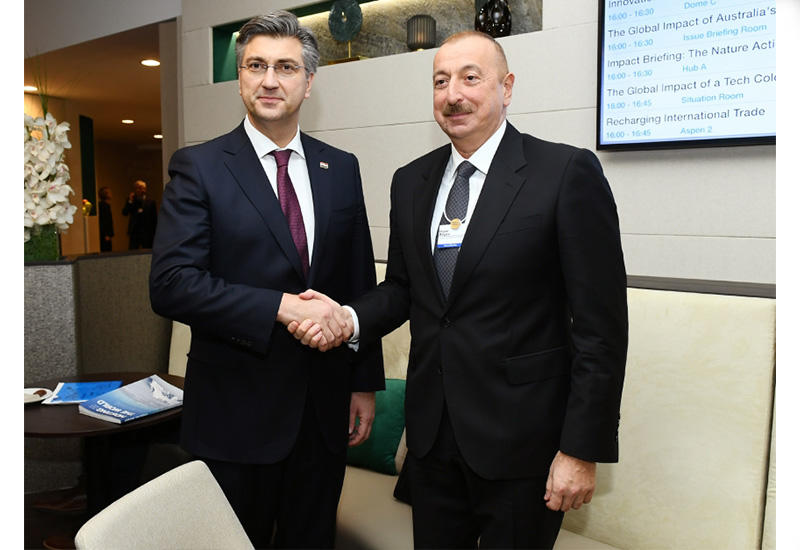 Президент Ильхам Алиев встретился в Давосе с премьер-министром Хорватии