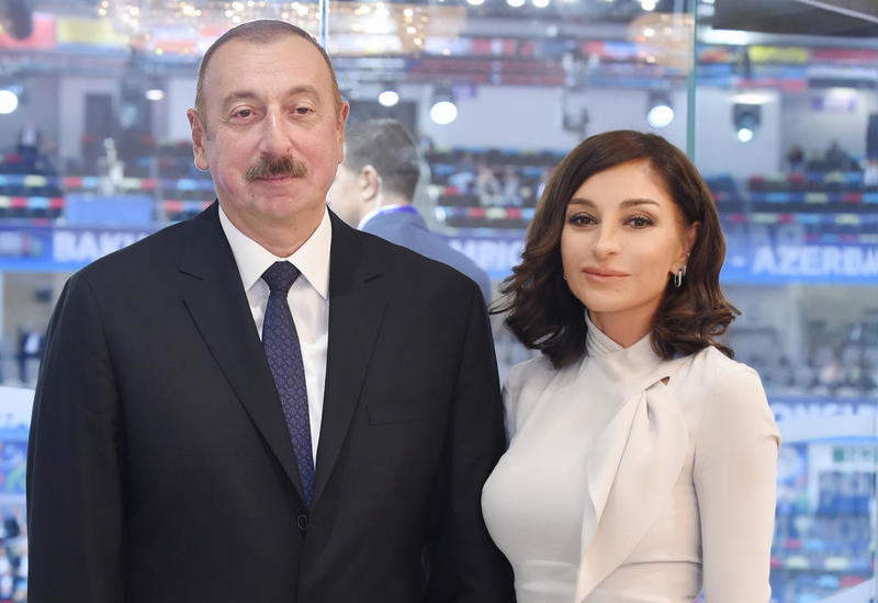 Президент Ильхам Алиев и Первая леди Мехрибан Алиева приняли участие в открытии после реставрации мечети Мамайы в Шуше