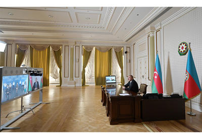 Президент Ильхам Алиев принял участие в видеоформате в открытии очередного госпиталя модульного типа для лечения больных коронавирусом - ФОТО - ВИДЕО
