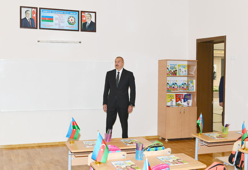 Президент Ильхам Алиев принял участие в открытии школы номер 154 в поселке Амирджан