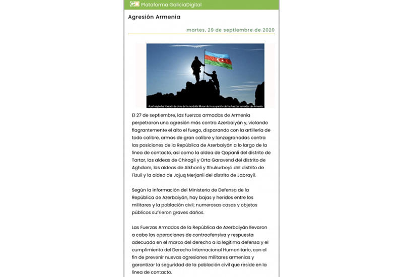 Влиятельное испанское издание осудило военную провокацию Армении против Азербайджана