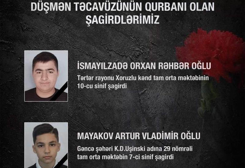 Bu gün daha iki şagirdimiz düşmən təcavüzünün qurbanı oldu