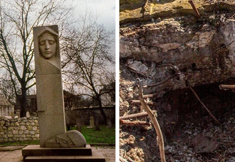 Армяне разрушили памятник Натаван и унесли ее останки