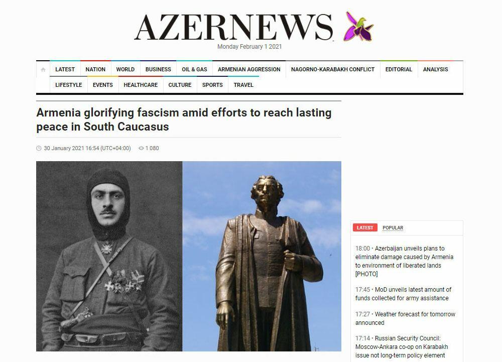 Пропаганда фашизма в Армении на фоне усилий по достижению прочного мира на Южном Кавказе