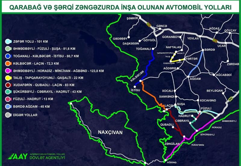 Qarabağ və Şərqi Zəngəzurda çəkilən yolların xəritəsi açıqlandı