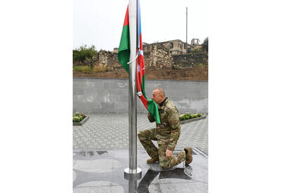 Президент Ильхам Алиев поднял флаг Азербайджана в селе Талыш Тертерского района - ФОТО - ВИДЕО