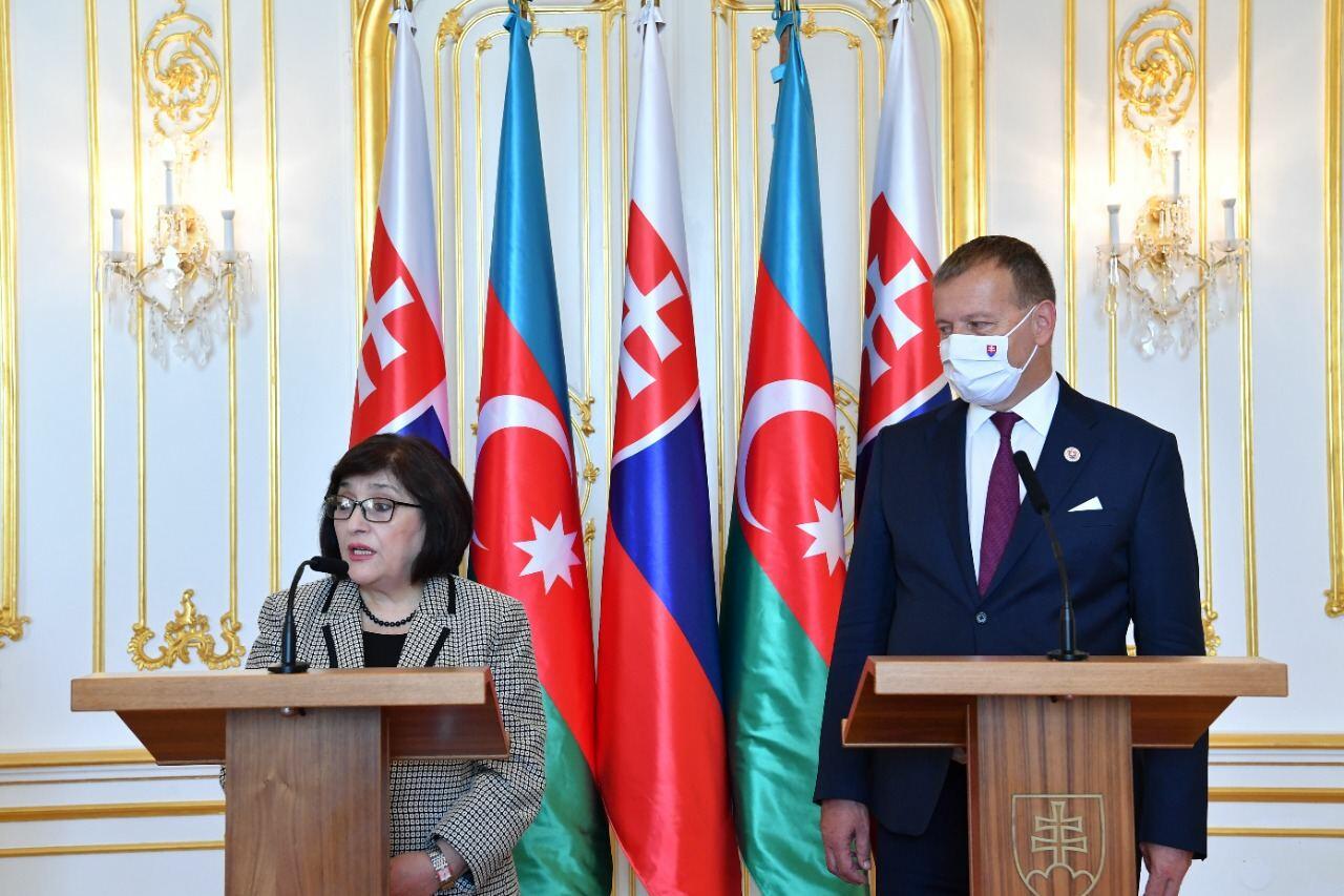 Состоялся совместный брифинг спикеров парламентов Азербайджана и Словакии