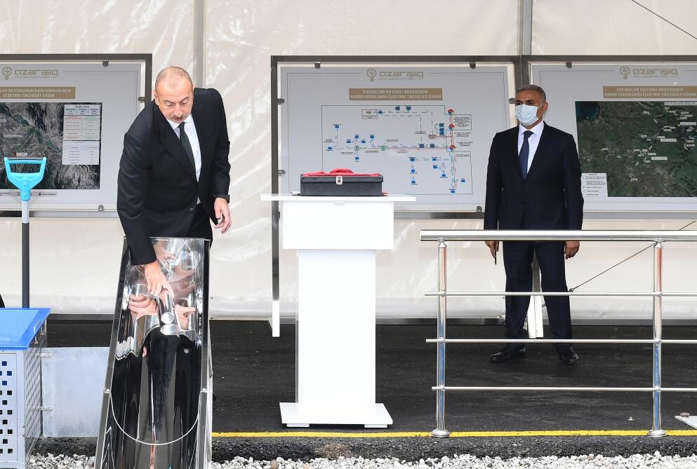 Президент Ильхам Алиев и Первая леди Мехрибан Алиева приняли участие в церемонии закладки фундамента цифровой подстанции в Зангилане