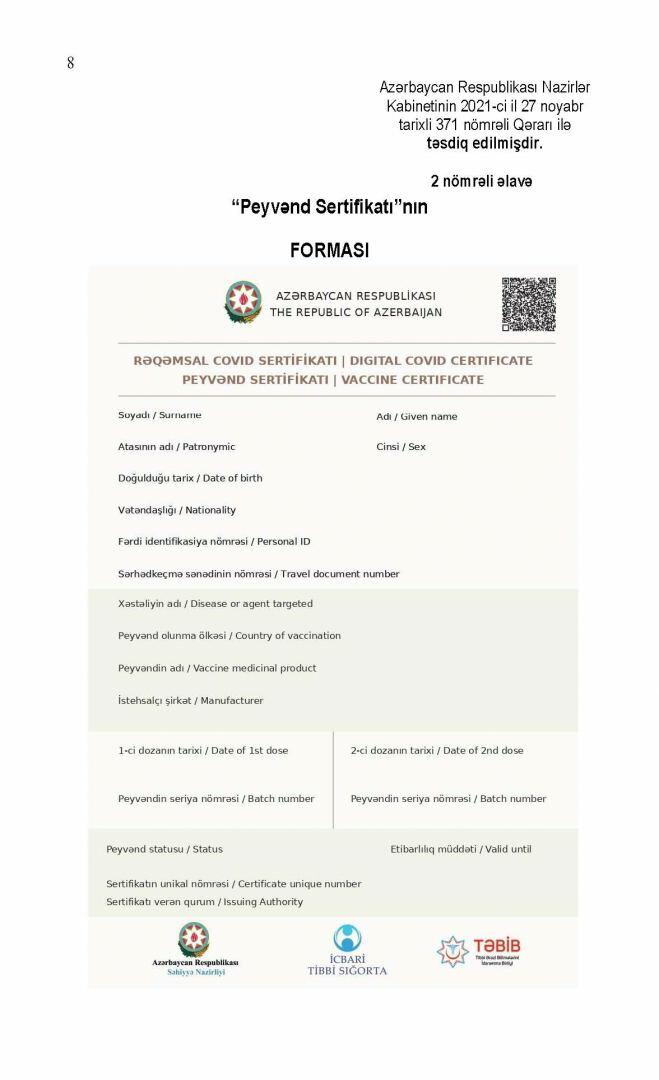 Сколько будут действовать ковид-сертификаты в Азербайджане после нового решения Кабмина?