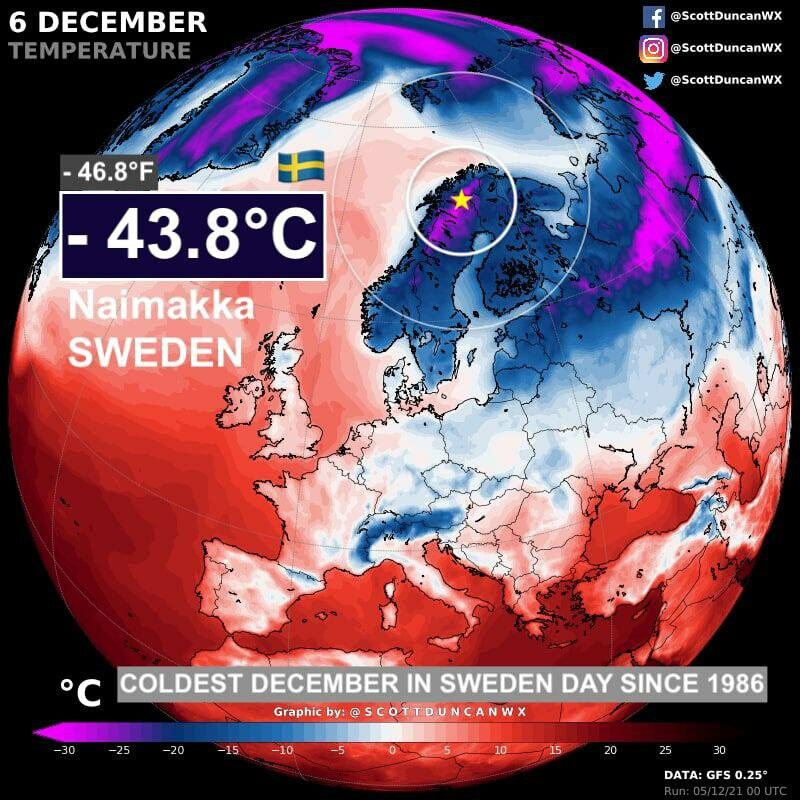 В Швецию пришли рекордные сорокоградусные морозы