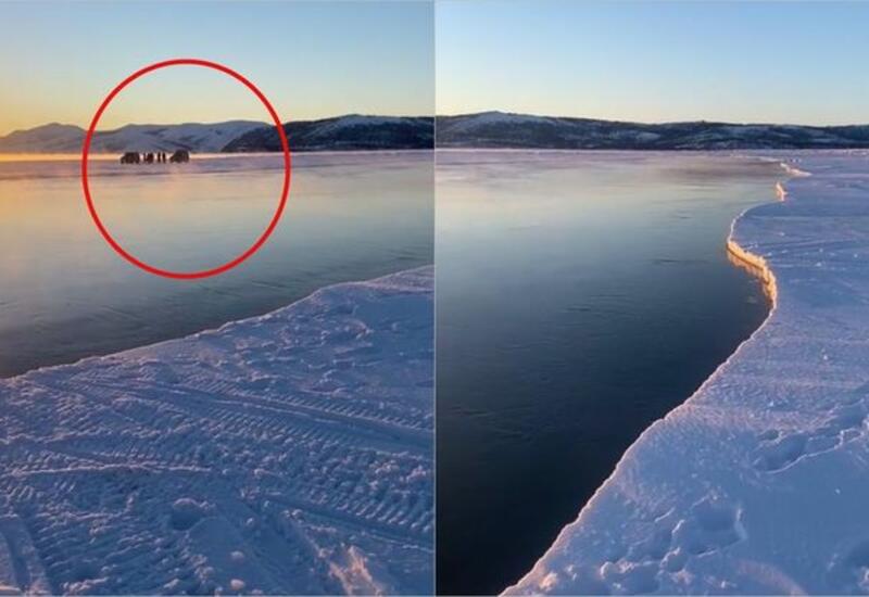 В России оторвавшаяся льдина стала угрозой для рыбаков
