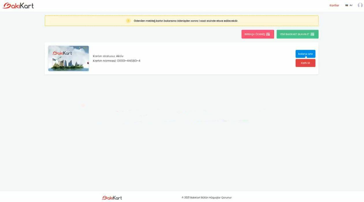Как можно пополнить баланс "Bakı kart" онлайн?