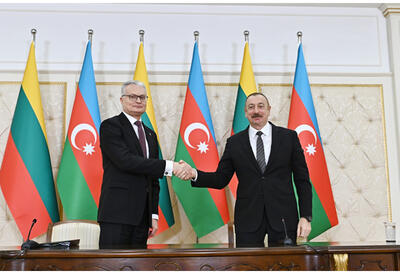 Президенты Азербайджана и Литвы выступили с заявлениями для печати - ФОТО - ВИДЕО
