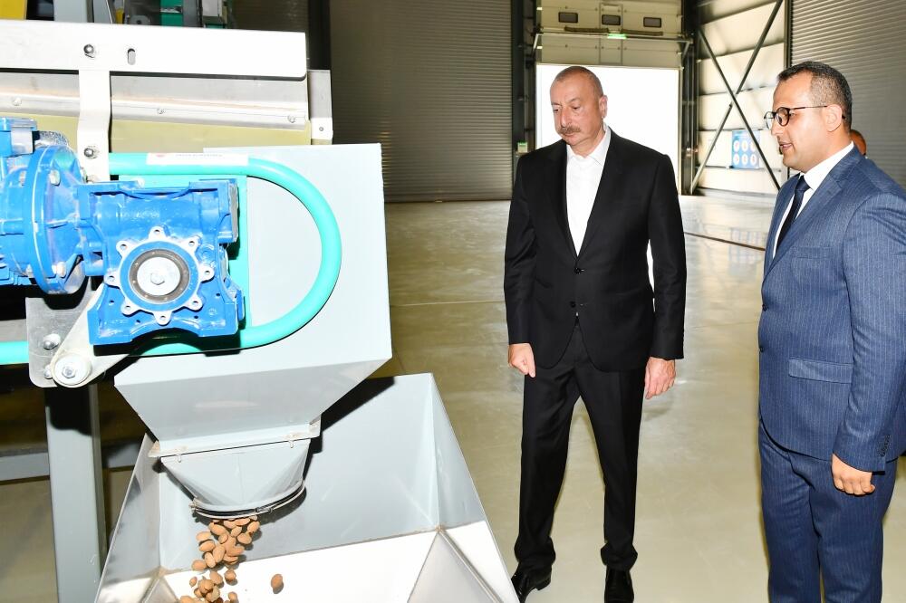 Президент Ильхам Алиев и Первая леди Мехрибан Алиева ознакомились с предприятием ООО Grand-Agro Invitro и приняли участие в открытии перерабатывающего завода ООО Azbadam