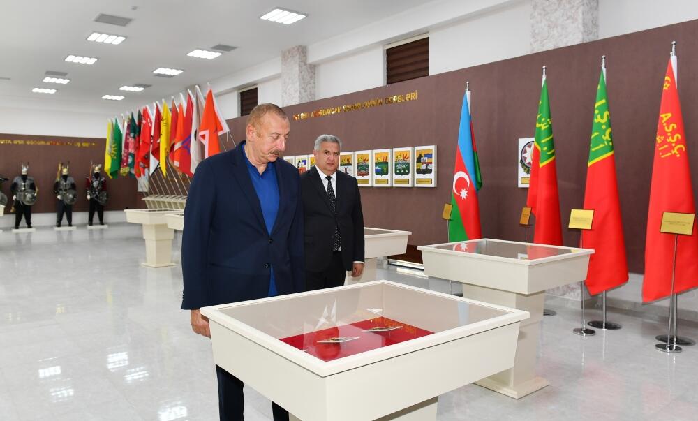 Президент Ильхам Алиев принял участие в открытии Центра юных умельцев и Музея государственных символов в Агсу