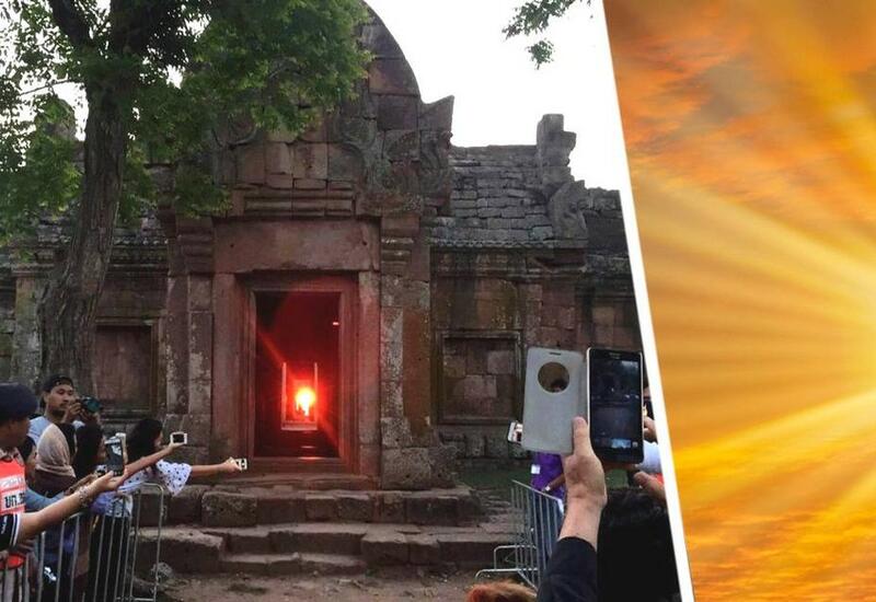 Толпы туристов окружили древний храм в ожидании солнечного феномена