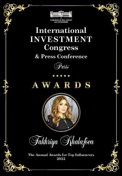 Фахрия Халафова удостоена в Париже международной премии The Annual Awards for Top İnfluencers 2022