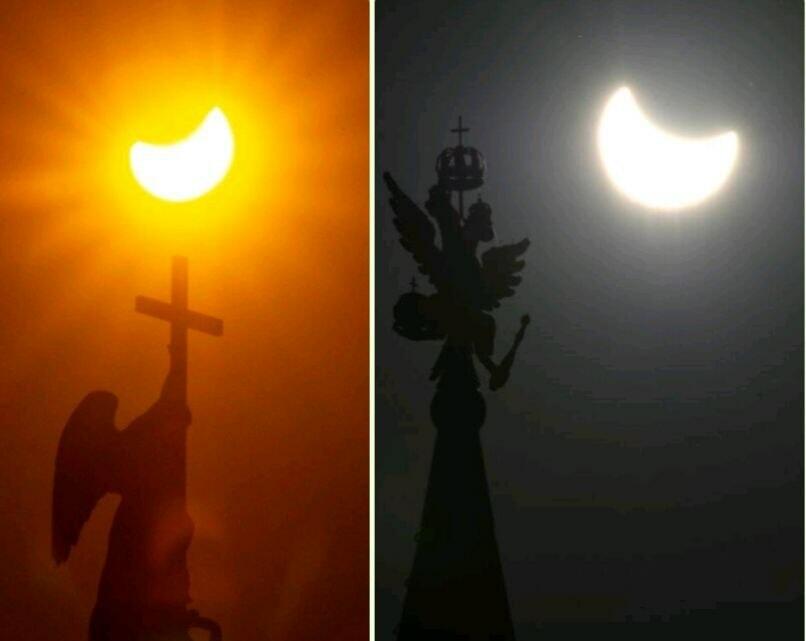 Крест и корона: Солнечное затмение в Питере и в Москве