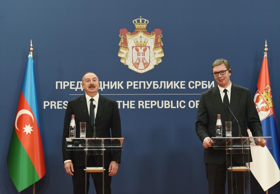 Президент Ильхам Алиев и Президент Александр Вучич выступили с заявлениями для печати