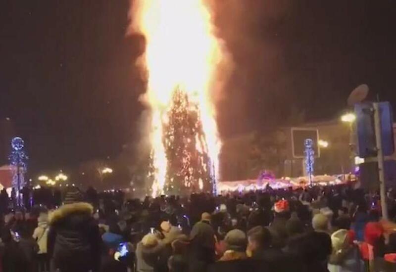 Елка сгорела на юге Москвы за пару минут