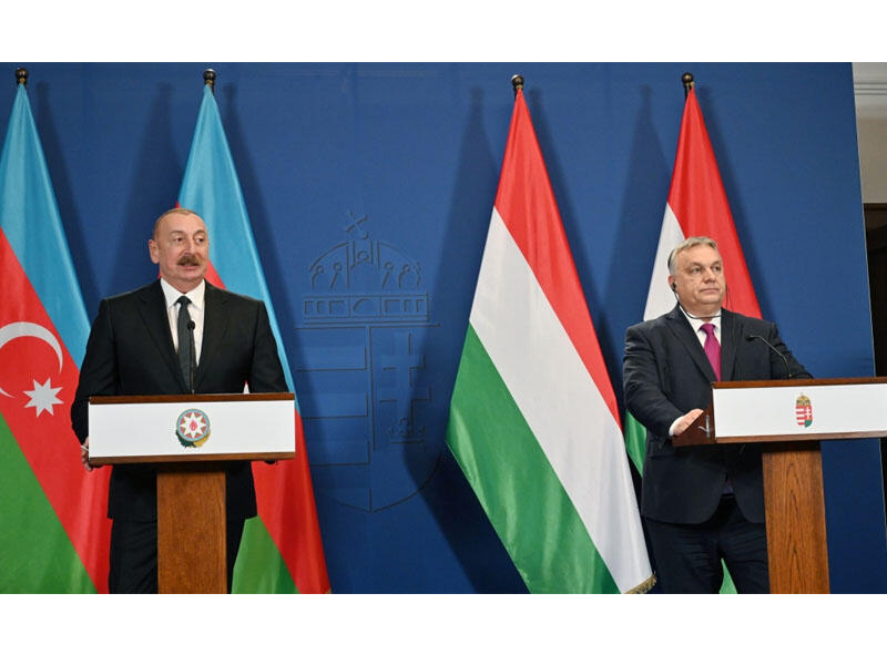 Президент Азербайджана Ильхам Алиев и премьер-министр Венгрии Виктор Орбан выступили с заявлениями для прессы